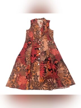 Norm Thompson Button Up Floral Tropical Sleeveless Swing Dress - Sz L